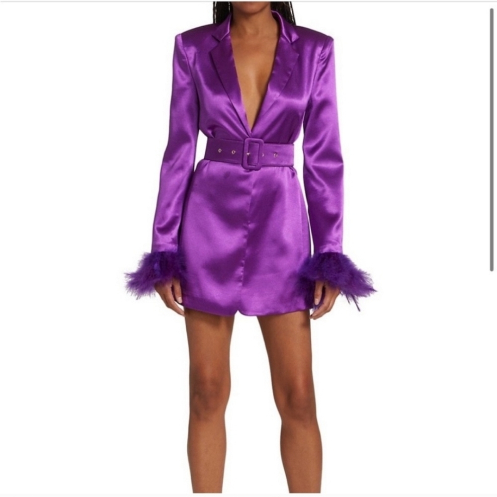 Bronx and Banco Odessa purple blazer Ostrich feather dress Size medium/US 6 - Picture 3 of 14